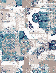 Vector Earth Modern beige cream with Carpet bathmat Boho style ethnic floral damask design, pattern with distressed woven texture and effect