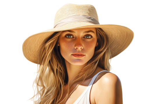 portrait of a woman in a hat on a transparent background