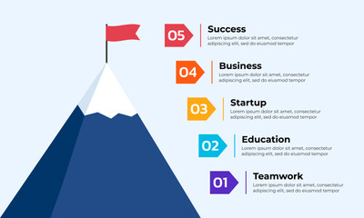 Mountain with flag on top. Creative concept for infographic, presentation, project.