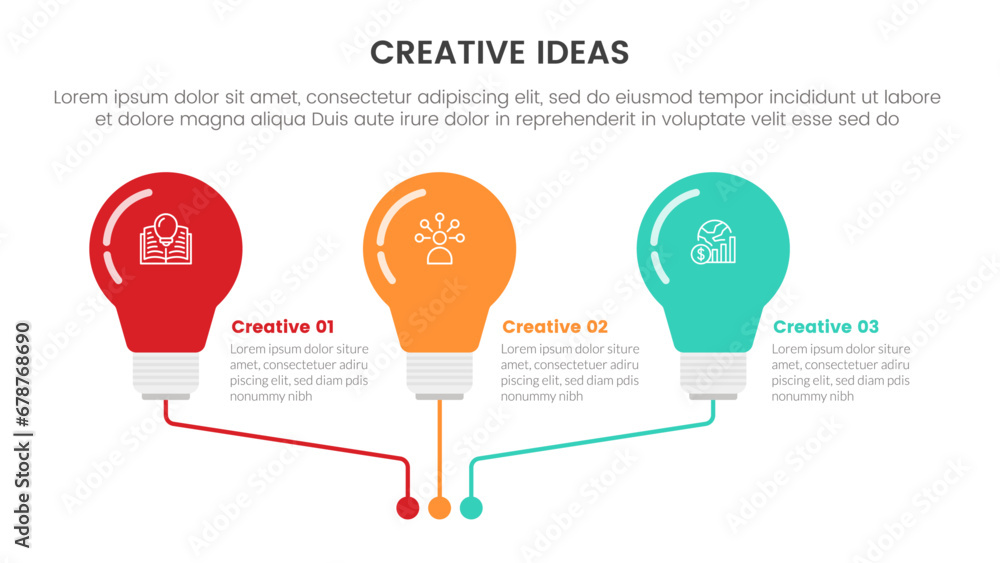 Poster creative idea concept infographic 3 point stage template with lightbulb and line connection for slid