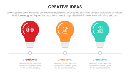 creative idea concept infographic 3 point stage template with lightbulb horizontal on timeline style for slide presentation