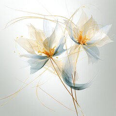 Abstract gentle natural transparent leaves, branches, flowers, with a cyber silverpoint impression. Great as wallpaper, background. Generative AI, AI