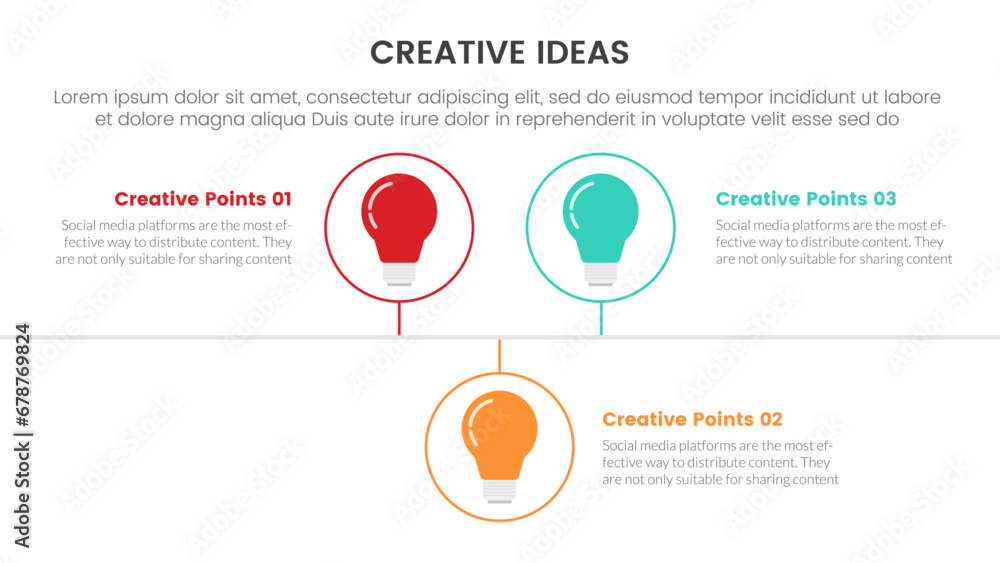 Poster creative idea concept infographic 3 point stage template with lightbulb on outline circle timeline f