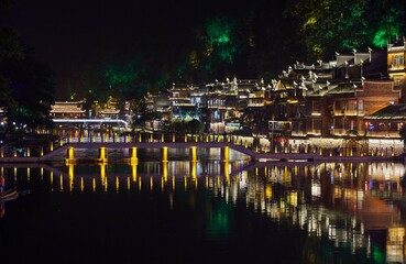 Fenghuang Ancient Town in Hunan Provice, China is known for its traditional stilt houses