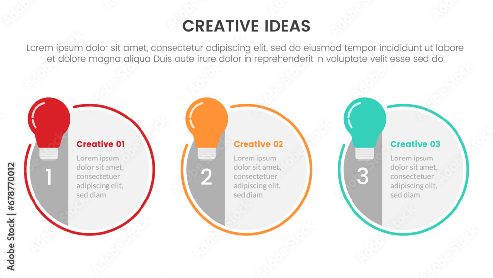 Poster creative idea concept infographic 3 point stage template with big circle with badge on horizontal di
