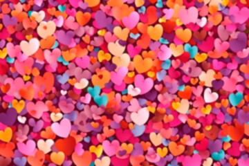 Fototapeta na wymiar Abstract blurred background with colorful hearts for Valentine's Day