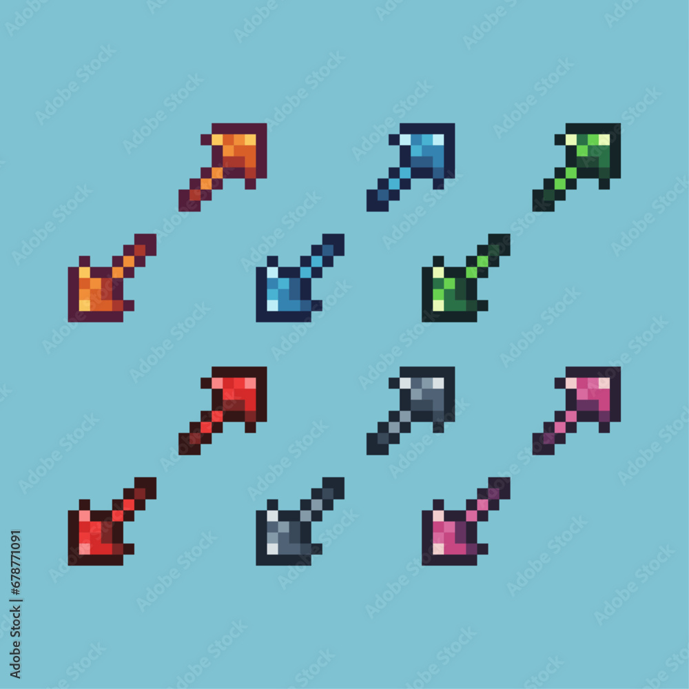 Poster pixel art sets of full screen icon with variation color item asset.full size arrow sign on pixelated