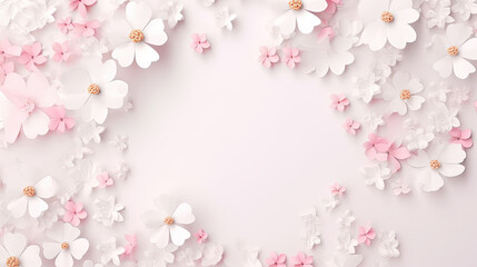 Fototapeta na wymiar Light pink floral background with free space in the center. Empty space for product placement or advertising text.