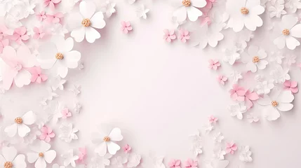 Foto op Canvas Light pink floral background with free space in the center. Empty space for product placement or advertising text. © OleksandrZastrozhnov
