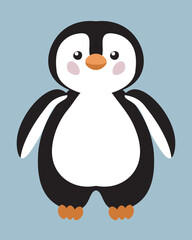 Vector flat illustration. Cute penguin on grey background. Arctic animals. Kids vector penguin.