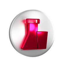 Red Test tube and flask chemical laboratory test icon isolated on transparent background. Laboratory glassware sign. Silver circle button.