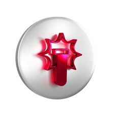 Red Chemical experiment, explosion in the flask icon isolated on transparent background. Chemical explosion in a test tube. Silver circle button.