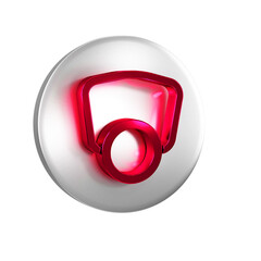 Red Gas mask icon isolated on transparent background. Respirator sign. Silver circle button.