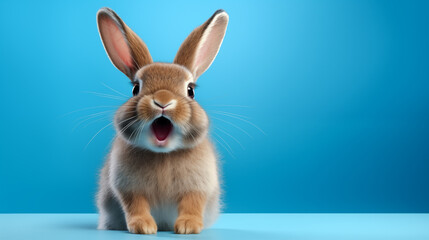 Fototapeta na wymiar Funny Easter bunny on a blue background.