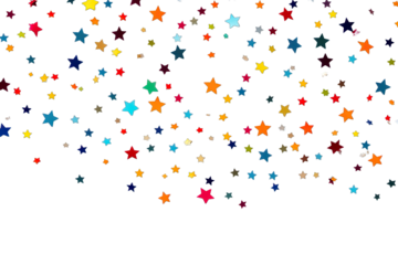 Full Color Paper Stars Scattered And Flying On Transparent Background