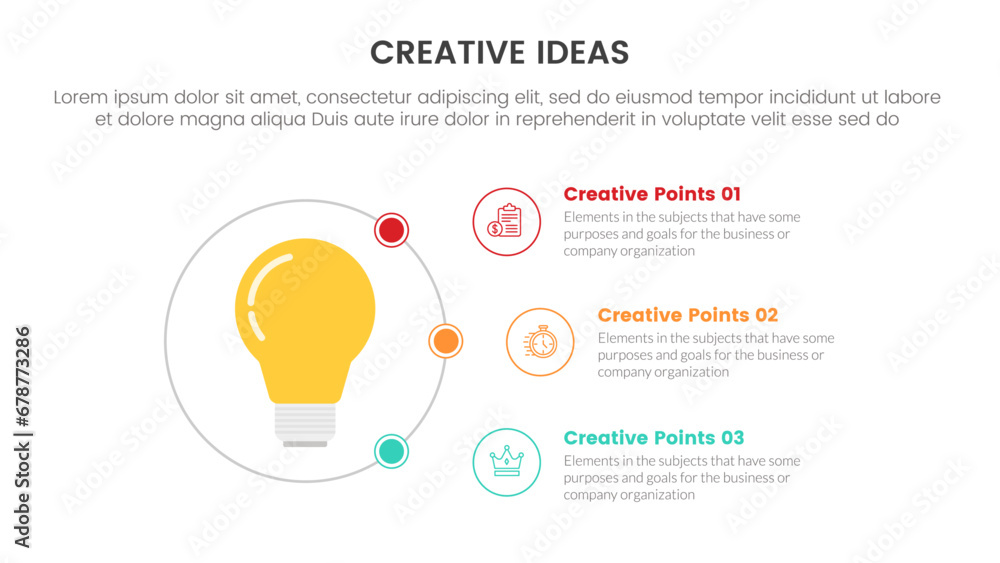 Poster creative idea concept infographic 3 point stage template with lightbulb on outline circle cycle for 