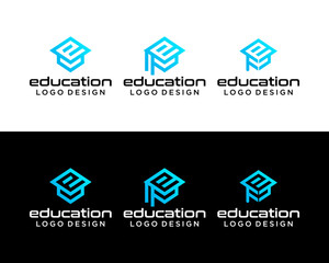 Letter e monogram academic hat university education logo design.