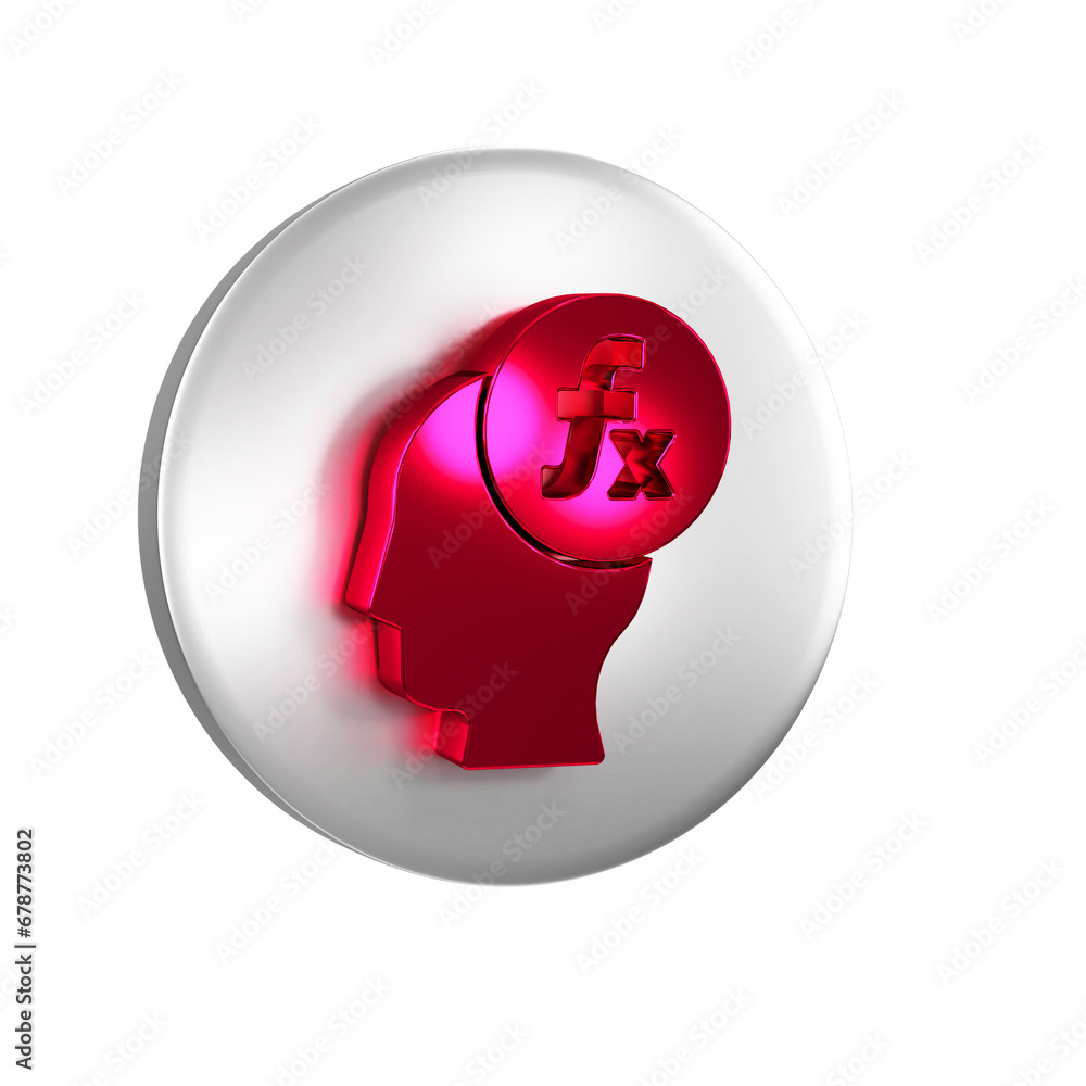 Poster red function mathematical symbol icon isolated on transparent background. silver circle button.