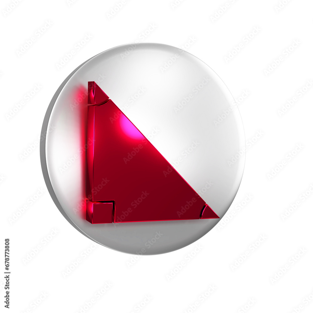Poster red triangle math icon isolated on transparent background. silver circle button.