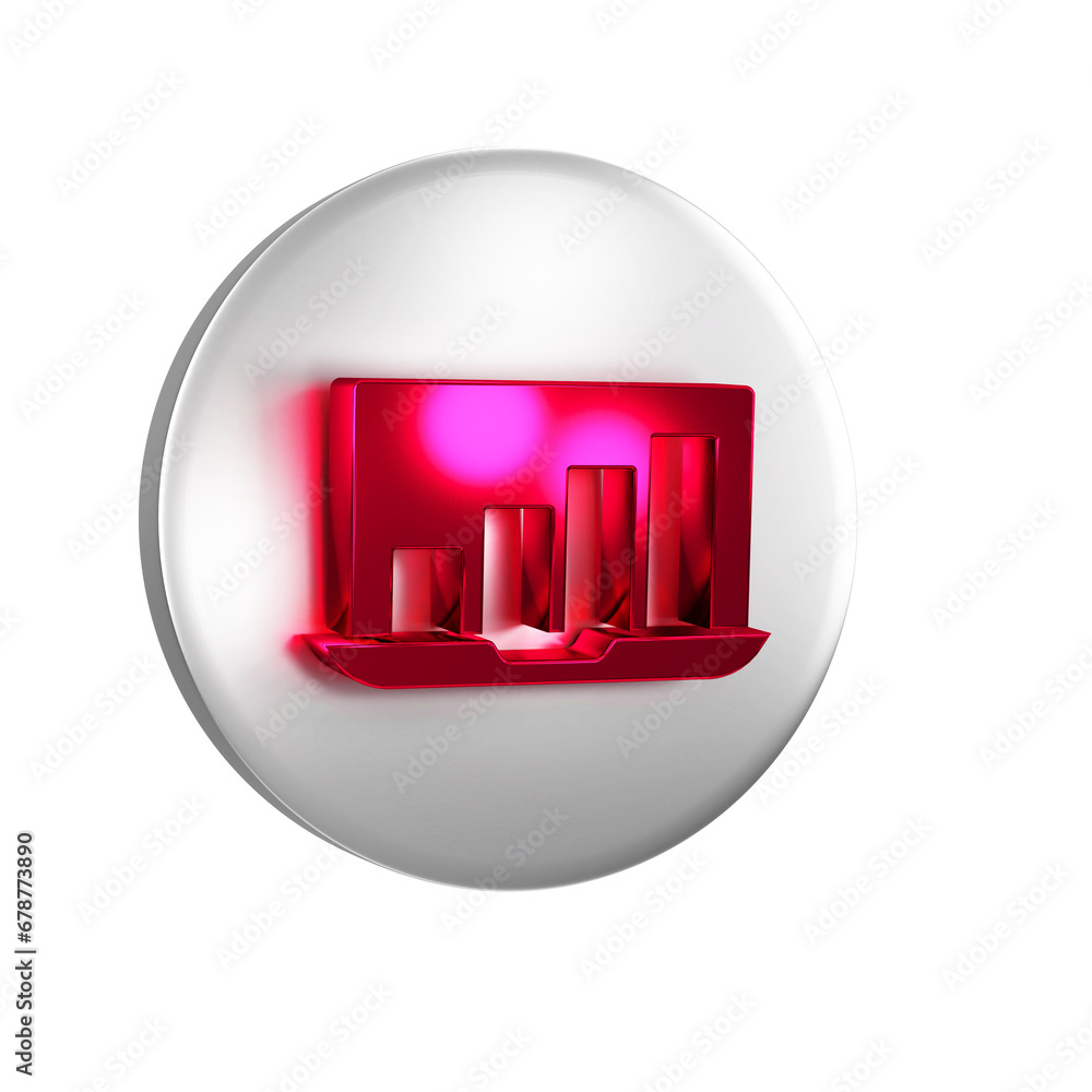 Poster red laptop with graph chart icon isolated on transparent background. report text file icon. accounti