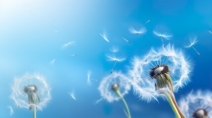Captivating dandelion seeds float through the sky.