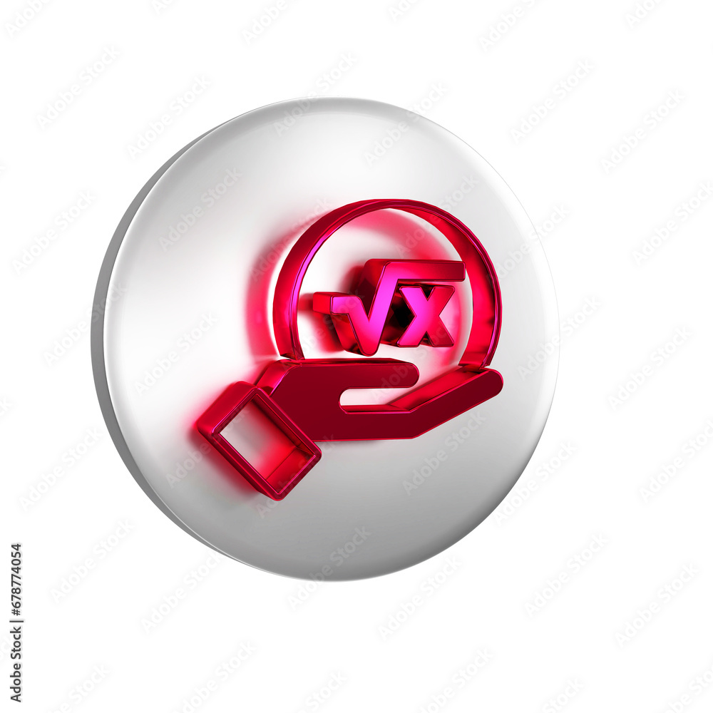 Poster red square root of x glyph icon isolated on transparent background. mathematical expression. silver 