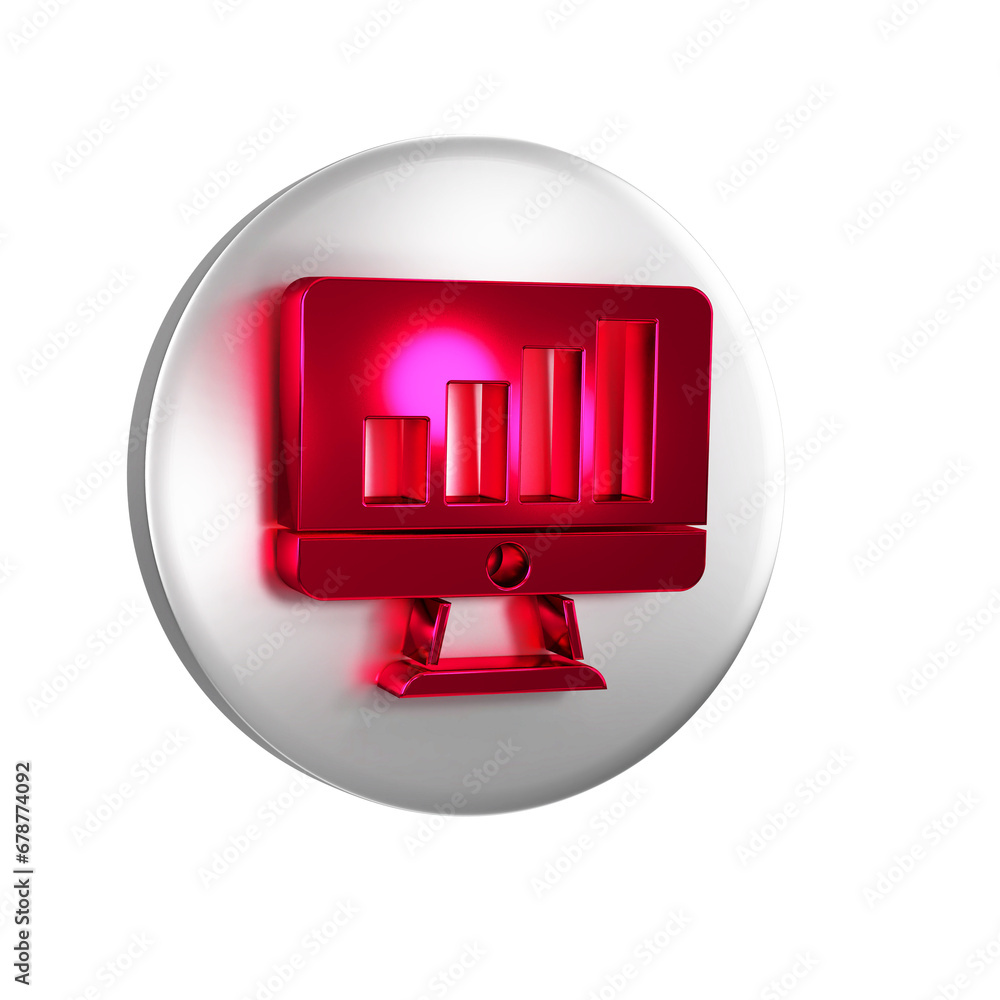 Poster red computer monitor with graph chart icon isolated on transparent background. report text file. acc