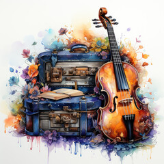 Watercolor Musical Instrument Sublimation Clipart illustration Generative Ai - obrazy, fototapety, plakaty