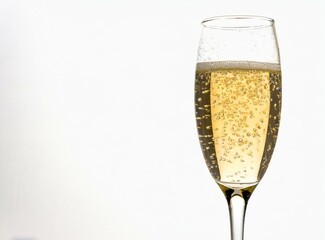 Bubbly champagne glass isolated on white background, New Year Concept