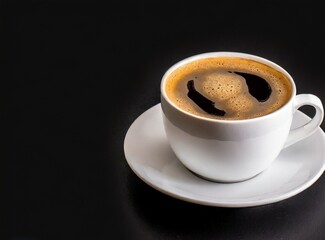 Cup of coffee isolated on black background, with copy space