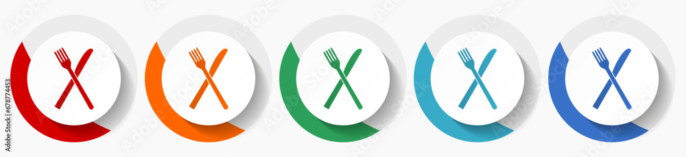 Fototapete Restaurant vector icon set, flat design colorful round menu icons in 5 color options for webdesign and mobile applications