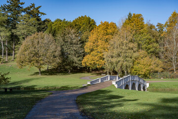 Five arch bridge at Painshill gardens in autumn