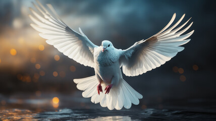 Fototapeta premium Heavenly white dove symbolizes love and peace