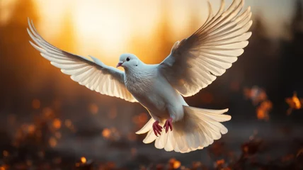 Tuinposter Heavenly white dove symbolizes love and peace © JKLoma