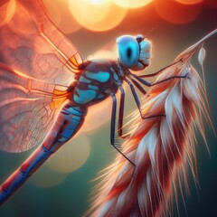 dragonfly on flower macro insect background - obrazy, fototapety, plakaty