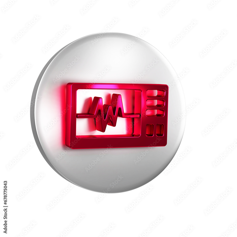 Poster red computer monitor with cardiogram icon isolated on transparent background. monitoring icon. ecg m
