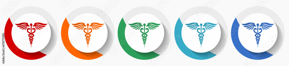 Poster Emergency, health vector icon set, flat design colorful round icons in 5 color options for webdesign and mobile applications