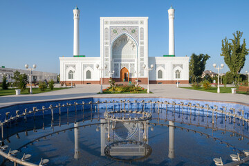 View of the Minor Mosque from the fountain on a sunny early morning, Tashkent