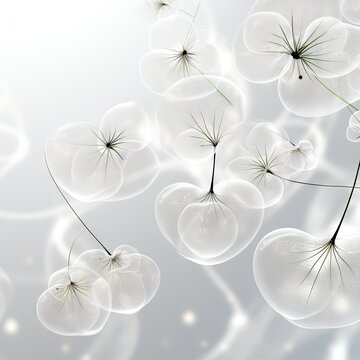 Abstract gentle natural transparent leaves, branches, flowers, with a cyber silverpoint impression. Great as wallpaper, background. Generative AI, AI