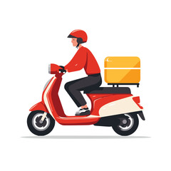 Minimalist vector illustration of Bike messenger driving a scooter on white background.