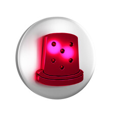 Red Thimble for sewing icon isolated on transparent background. Silver circle button.
