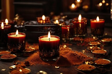 Cinnamon-scented candles with a warm glow