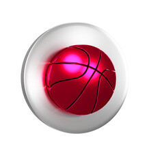 Red Basketball ball icon isolated on transparent background. Sport symbol. Silver circle button.