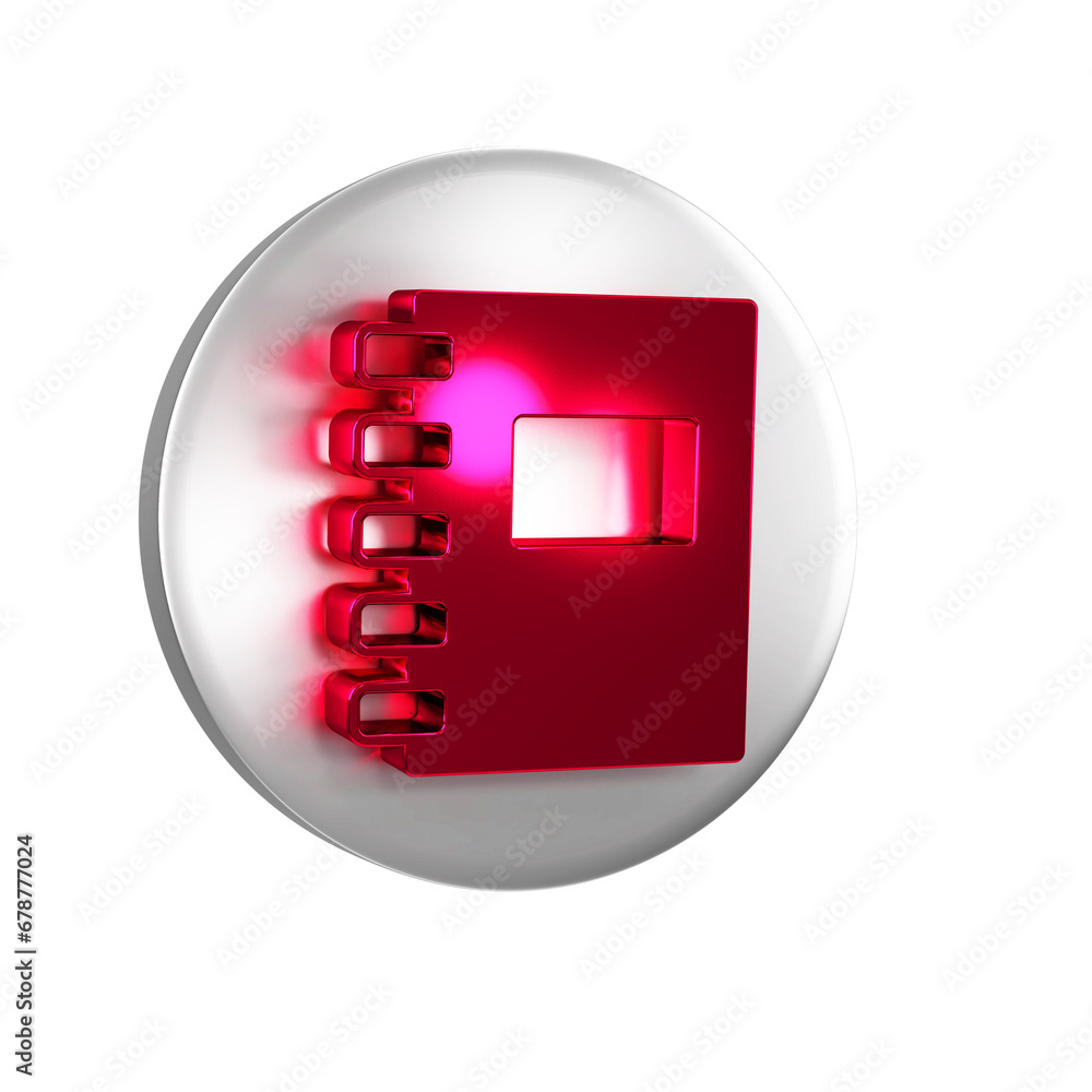 Poster red notebook icon isolated on transparent background. spiral notepad icon. school notebook. writing 