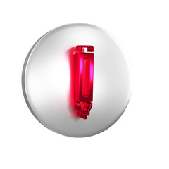 Red Marker pen icon isolated on transparent background. Silver circle button.