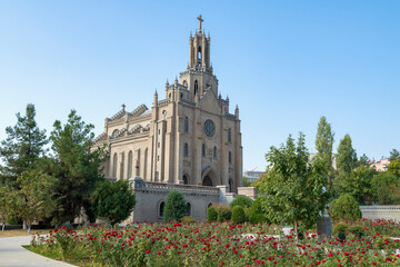 Fototapeta premium View of the Polish Catholic Cathedral of the Sacred Heart of Jesus on a sunny September day. Tashkent, Uzbekistan