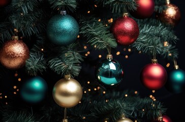 Fototapeta na wymiar christmas tree with bright christmas balls
