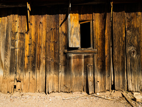Wooden wall of an abandoned shack in Lake Valley, New Mexico