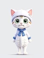 Cute cat in a bandana and bow tie, 3d rendering
