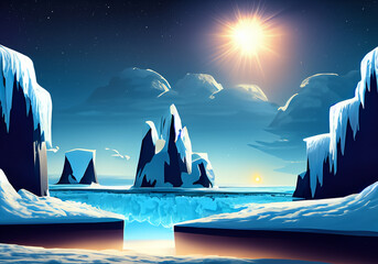 Iceberg with northern light lights